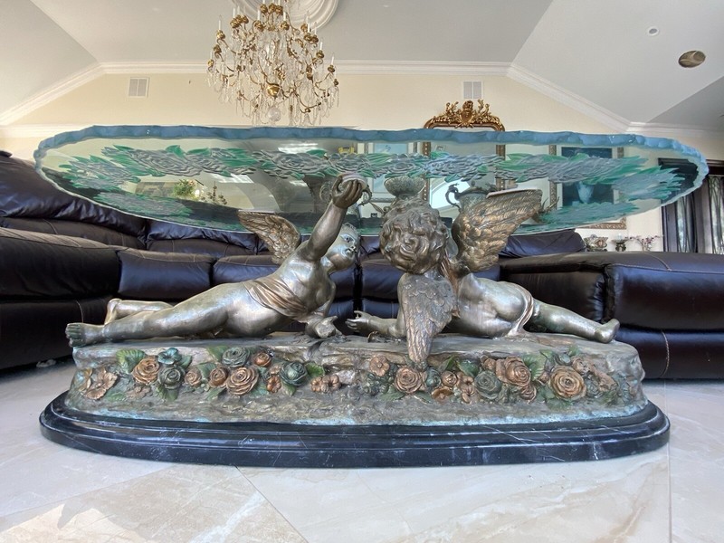 S. Keliam 20th century Bronze Cherub Table And Coffee Table With Custom Glass gallery