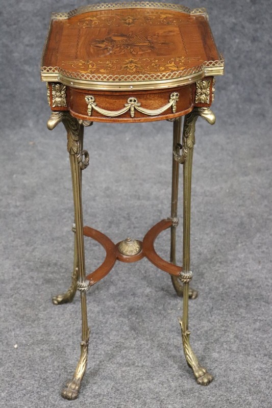 French Inlaid Louis XV Eagle Head Musical Instruments Inlaid End Table gallery