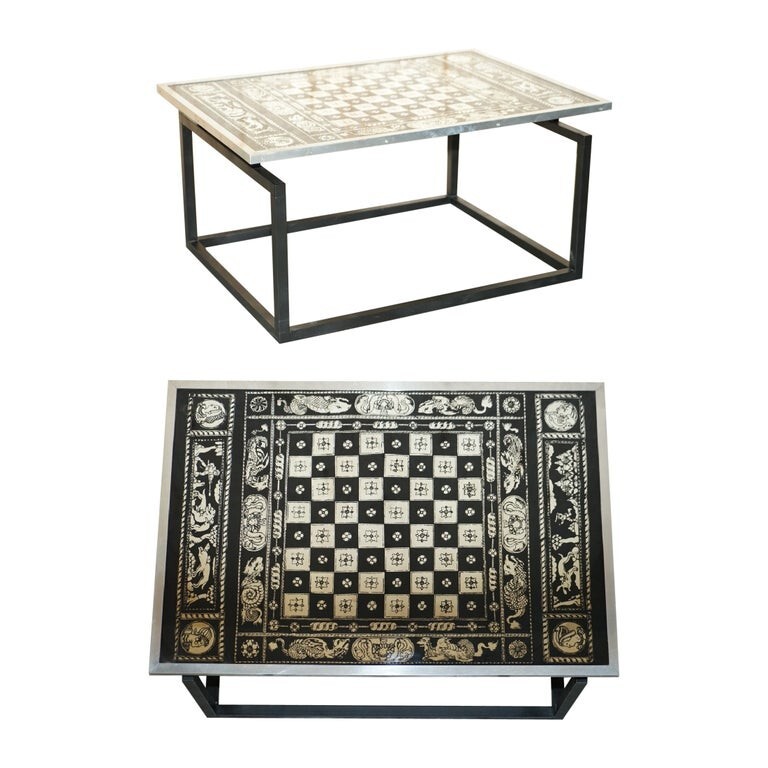 STUNNING VINTAGE CIRCA 1960’S CHESS BOARD GAMES TABLE SILVERED CHROME FINISH