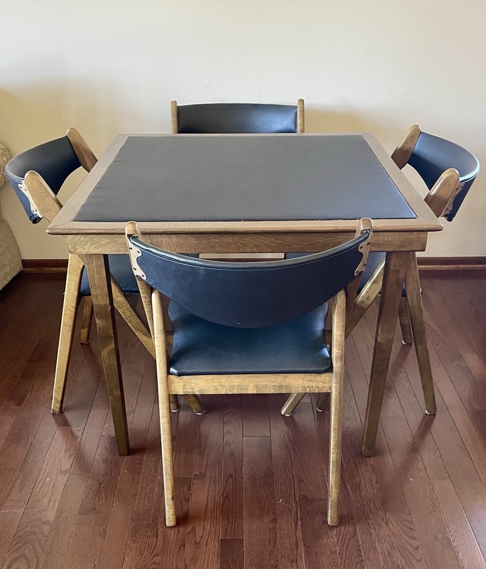 VINTAGE 5 PIECE MID CENTURY MODERN NORQUIST CORONET WONDERFOLD GAME TABLE CHAIRS