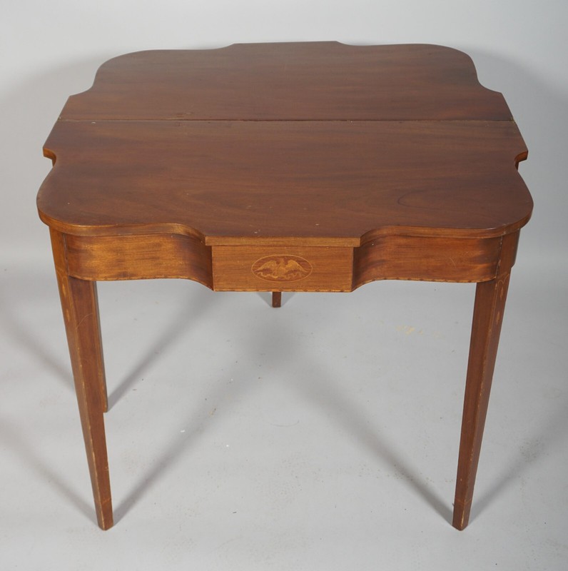 Federal Style Mahogany Flip Top Game Table Console Table Satinwood Eagle Inlays gallery