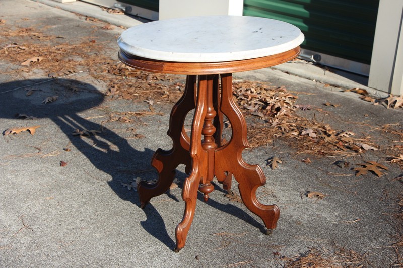 Petite Walnut Victorian Oval Marble Top Table ~ Ca.1870 gallery