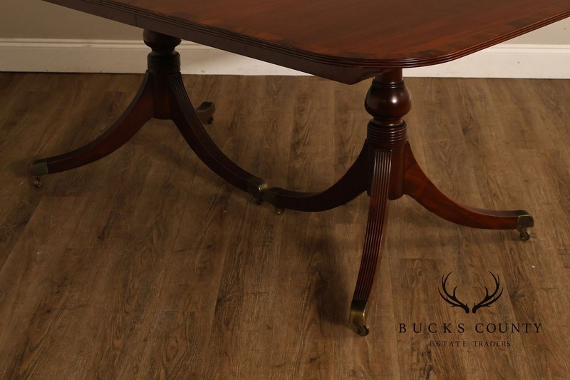 Regency Style Banded Mahogany Double Pedestal Dining Table With 2 Leaves gallery