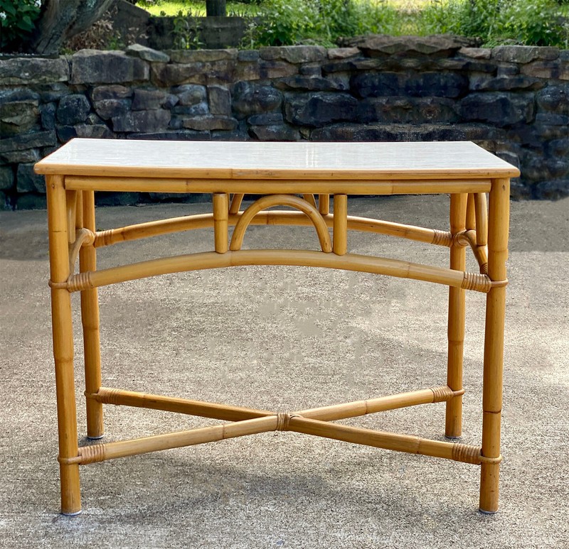 Vintage Coastal Boho Rattan Bamboo Side Table Server Stand gallery