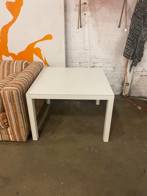  Two White Postmodern Laminate Parsons End Tables