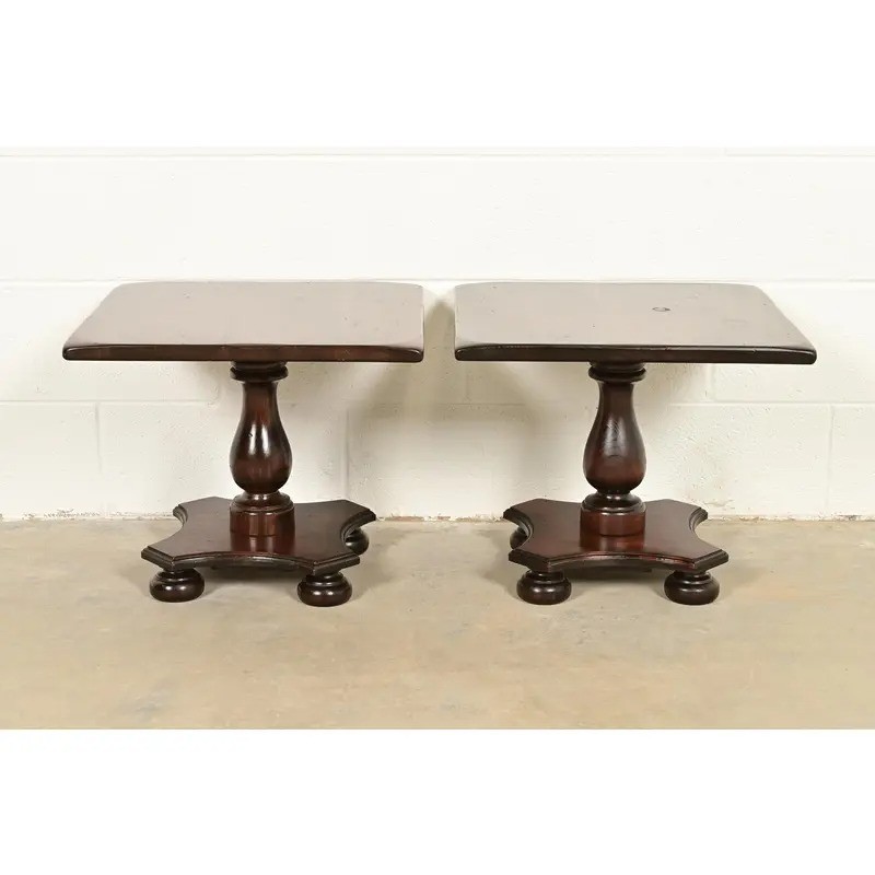 Ethan Allen Early American Solid Pine Pedestal Side Tables, Pair gallery