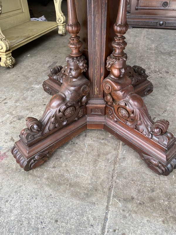 ROSEWOOD FIGURAL MARBLE TOP TABLE gallery