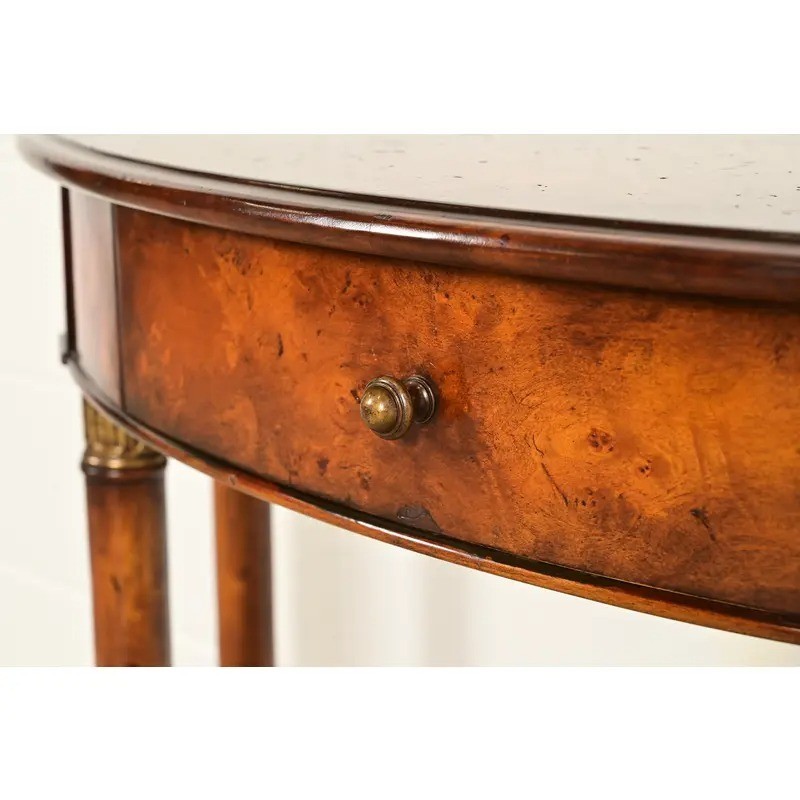 Maitland Smith Style French Empire Burl Wood & Gold Gilt Demilune Console Table gallery