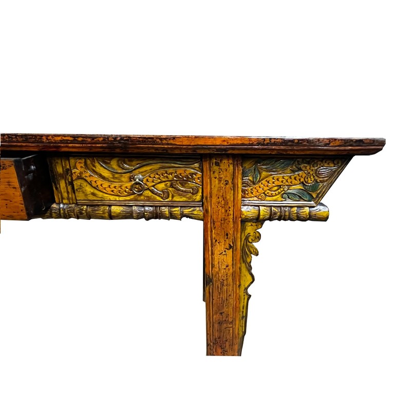 Chinese Vintage Distressed Orange Drawers Long Console Foyer Altar Table cs7570 gallery