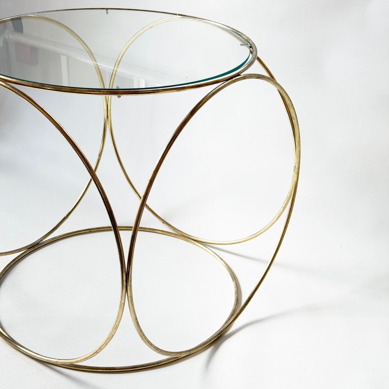 Vintage Table Glass Top Brass Rod Postmodern Op Art Cube End Side Accent gallery