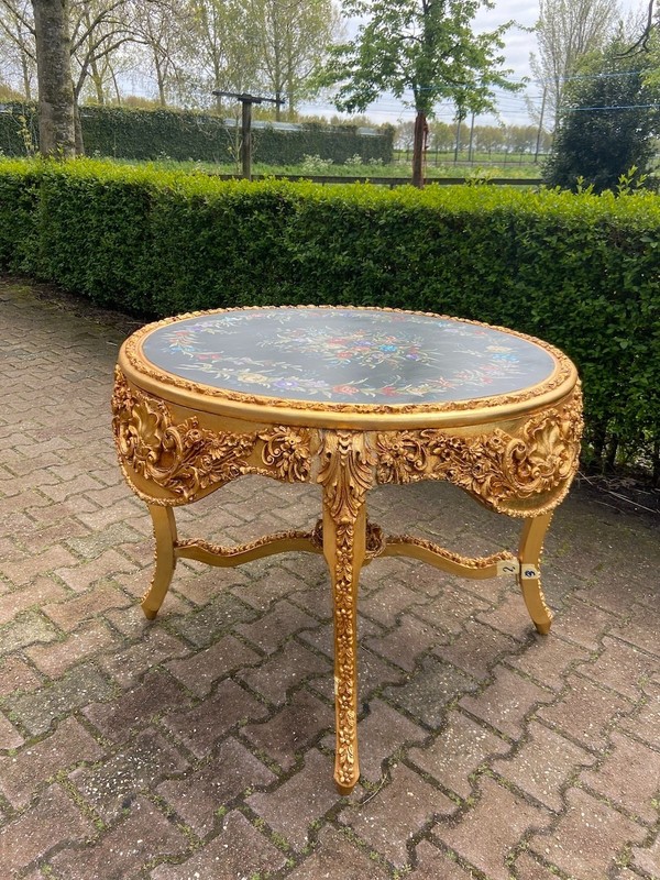 Table Italian Baroque Gold Finish Hand Painted Floral Center Dining Piece