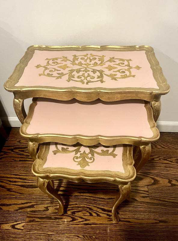 Vintage Gold and Pin Italian Florentine Antique Nesting Tables Set of Three gallery
