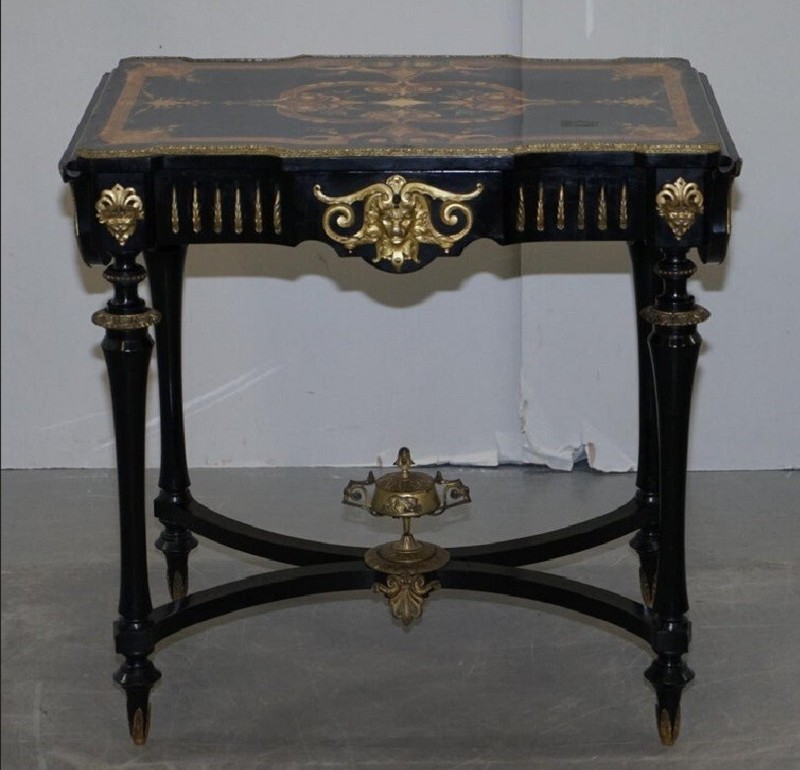 19th Century Louis Philippe Ebonised Marquetry Inlaid Bronze Extending Table gallery
