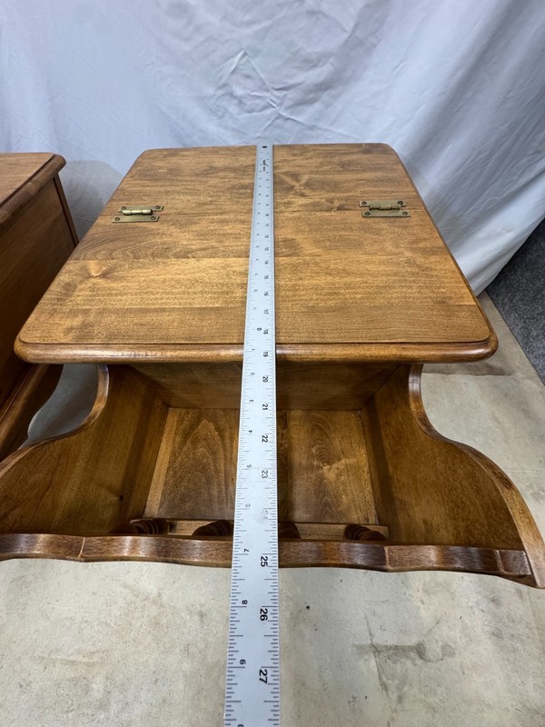 Vintage Solid Maple Dough Box End Tables Set of 2 Magazine Rack MCM Colonial gallery
