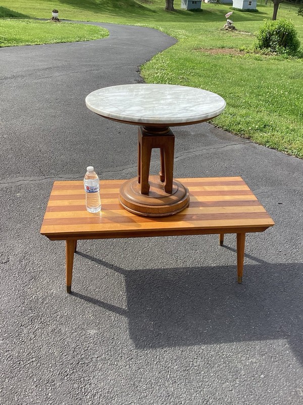 Mid Century Art Deco Marble Top End Table Weiman Lamp Side Table MCM VTG