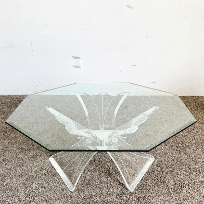 Postmodern Octagonal Beveled Glass Top Lucite Coffee Table gallery