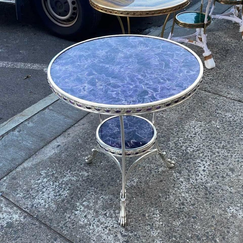 Pair of Amethyst Inlay Round Two Tier Gueridon Paw Feet Table gallery
