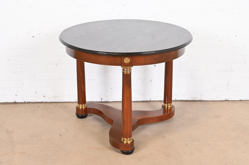 Baker Furniture French Empire Cherry Wood, Brass, and Ebonized Tea Table