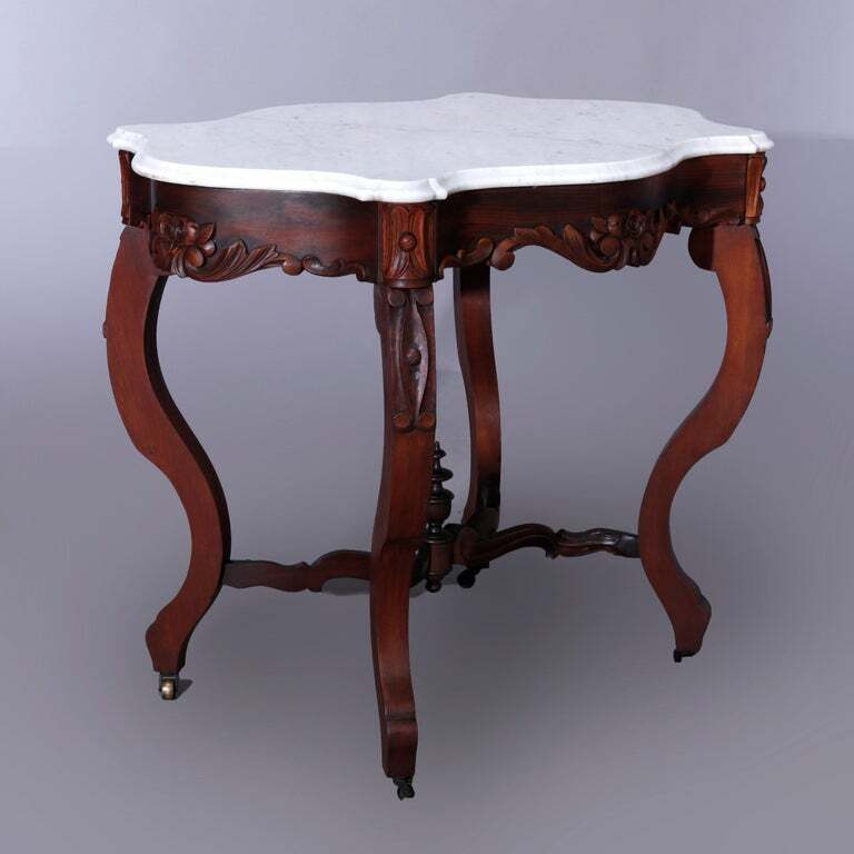 Rococo Carved Walnut & Marble Turtle Top Parlor Table C1880 gallery