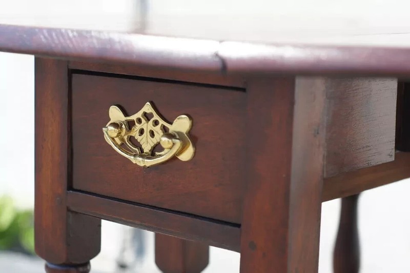 19th C English Jacobean Walnut Drop Leaf Table, Foldable Dining Side Table gallery