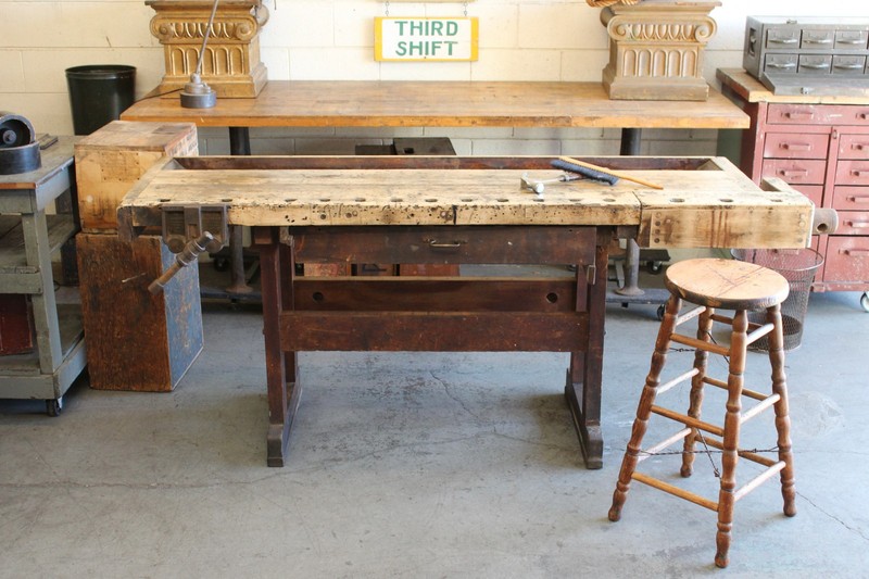 c1900s Antique Vtg Industrial Workbench Table Desk Retail Counter Carpenters gallery