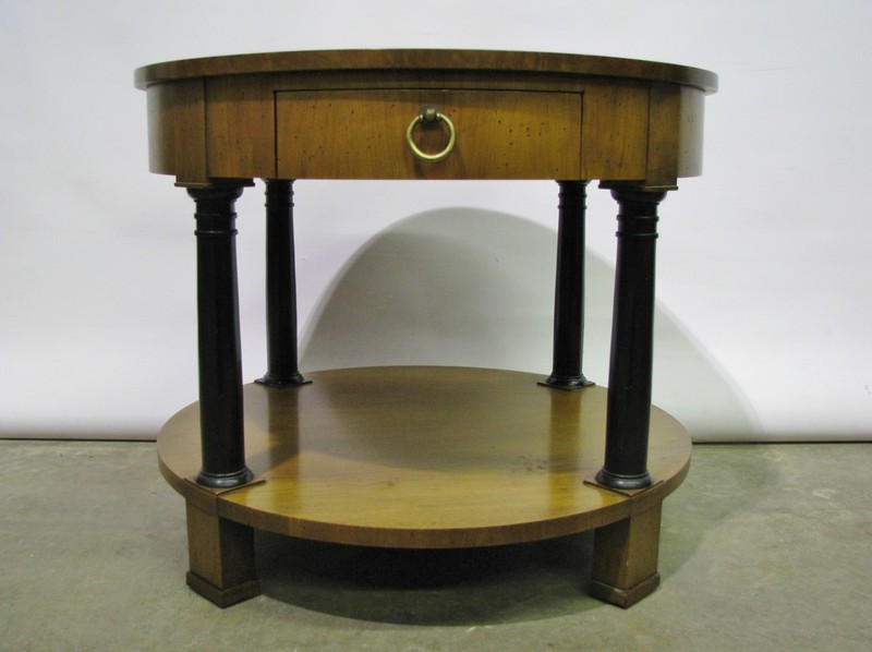 Baker Furniture Empire Style Lamp Table W/Sunburst Veneered Top & Ebonized Legs gallery