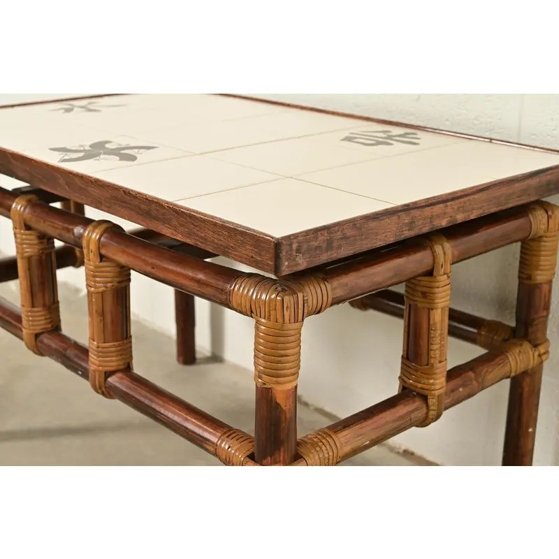 John Wisner for Ficks Reed Hollywood Regency Tile Top Side Table, 1950s gallery