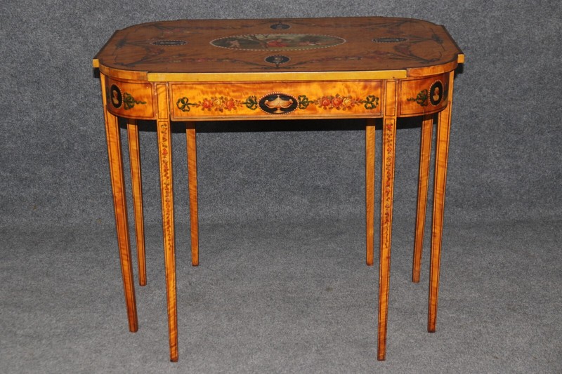 Superb 19th Century Adams Paint Decorated Satinwood English Center Table