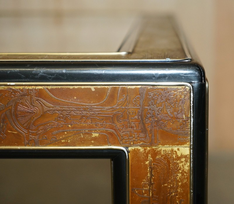 Mid Century Modern Bernhard Rohne Mastercraft Acid Etched Coffee Cocktail Table gallery