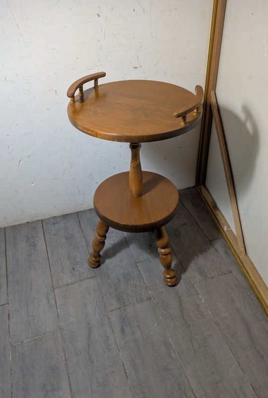 Vintage Rustic Country Wood Round Pedestal Table Telephone Plant Stand Gallery