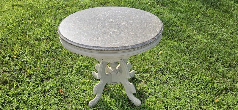 Antique Fossil Stone-Top Pedestal Table – Circa Early 1900s