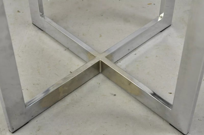Mid 20th Century Chrome X-Frame Smoked Glass Barcelona Style Side End Table gallery