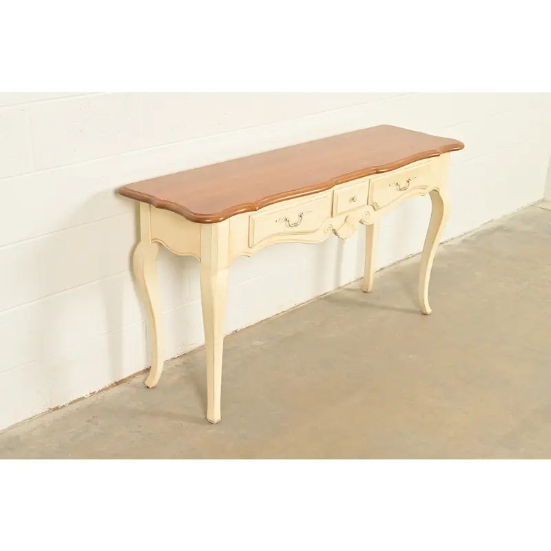 Ethan Allen French Country Cream Lacquered Maple Top Console Table gallery