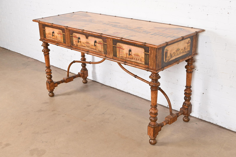 Chinoiserie Jacobean Hand Painted Sideboard Server, Bar Table, or Center Table