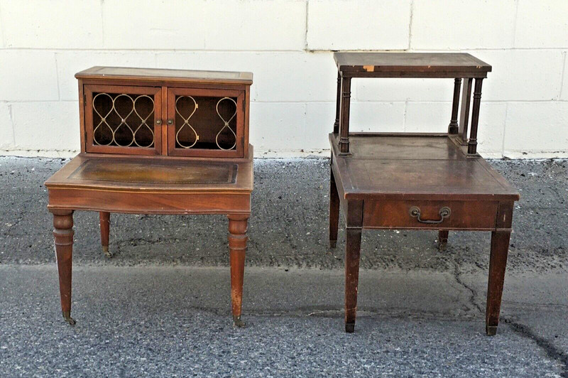 Vintage Two Tier Step Table Mismatched Set of 2 Wear & Damage gallery