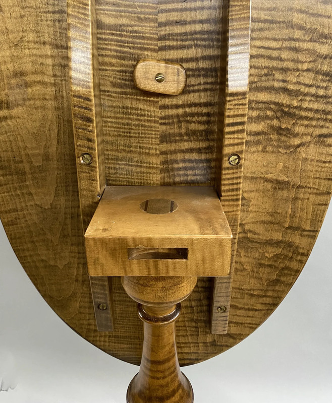 Custom Tiger Maple Oval Candle Stand with Tripod Legs and Spade Feet gallery