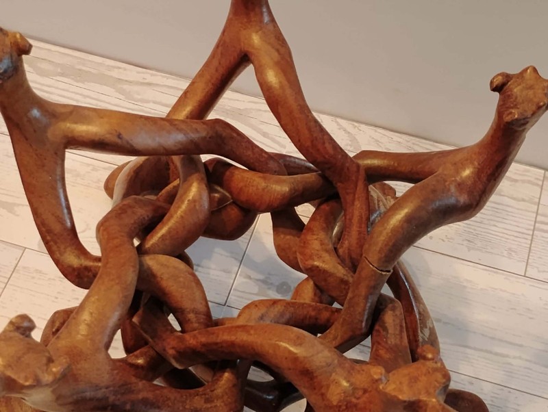Wooden Indian Carved Table with Inlay Design & Sculptured Legs gallery