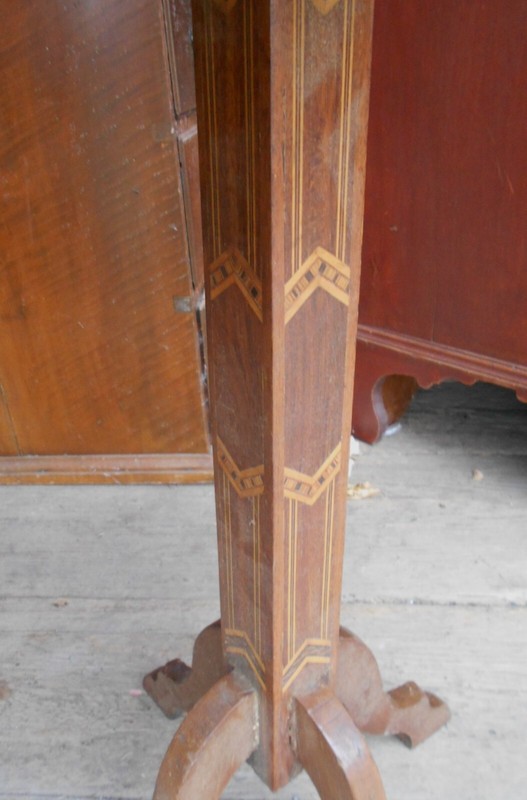 ANTIQUE ONE OF A KIND FOLK ART INLAID ONE DRAWER SMOKING STAND gallery