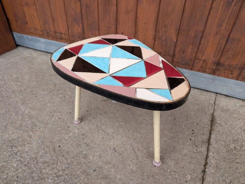Flower Bench 50s Vintage Flower Table Rockabilly Retro Mosaic Plant Stand Stool gallery