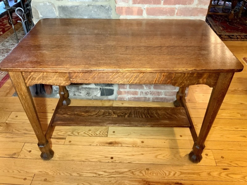 Antique Gothic Revival Style Oak Library Console Table gallery