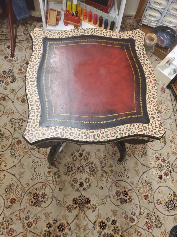 Antique Regency Refurbished Animal Print Artisan Side Table With Leather Top gallery