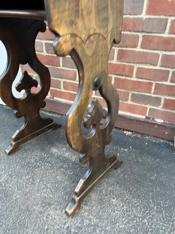 vintage wood Table Desk With Lyre trestle Legs 29”x19”x13” gallery