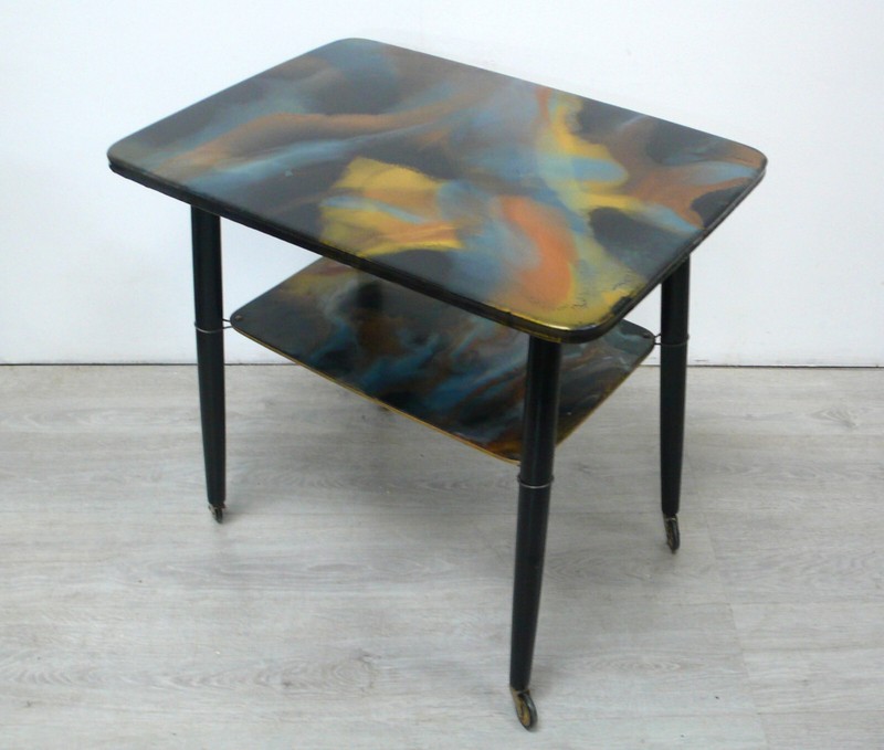 50s Coffee Table w/wheels, black & marbled top Mid Century Modern Germany gallery