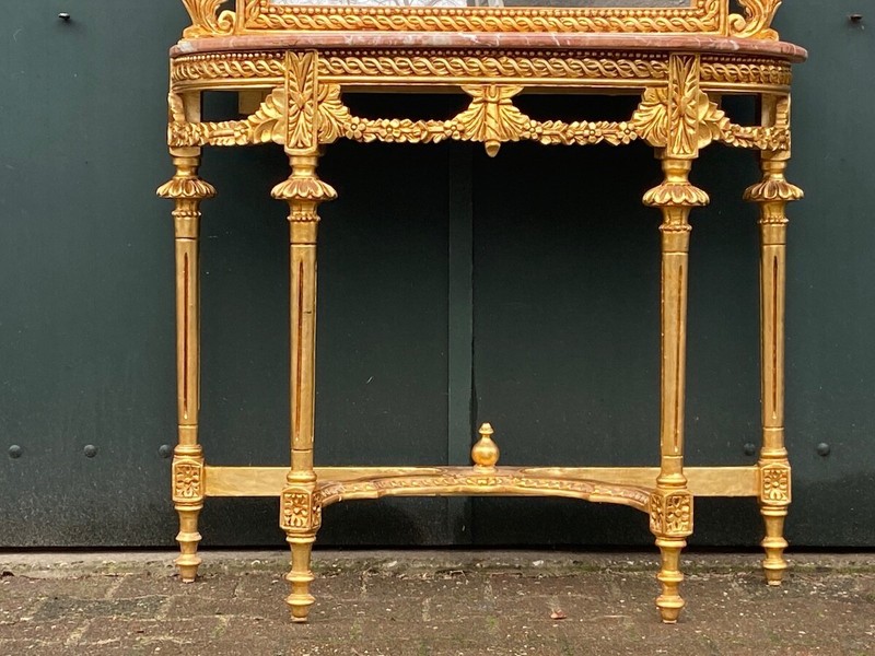 Console with Mirror Louis XVI Gold Beech Pink Marble Vintage Set gallery