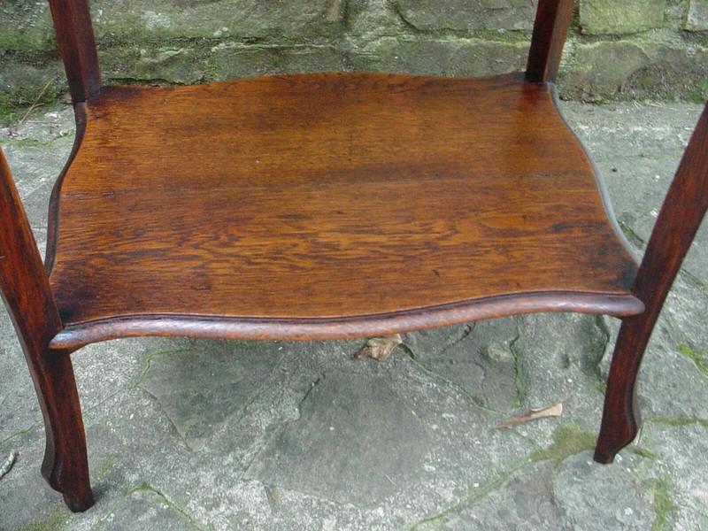 Nice Older Solid European Oak Lamp Side End Bedside Table W/Pierced Carved Skirt gallery