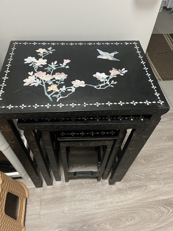 VINTAGE CHINESE NESTING/STACKING TABLES set of 4 MOTHER OF PEARL(1) gallery