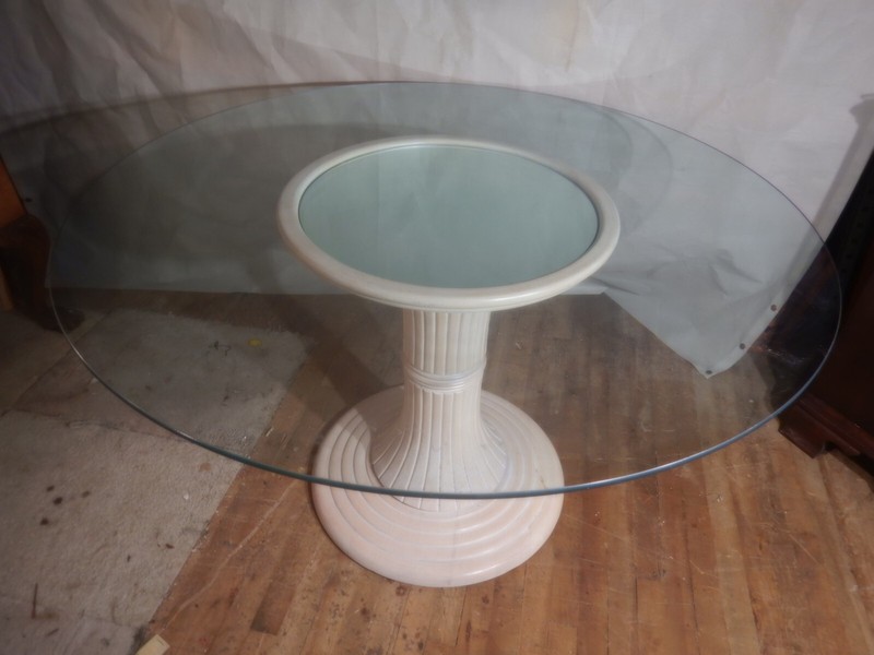 Italian Glass Top Table Beech wood Dining shabby white wash Beachy Boho