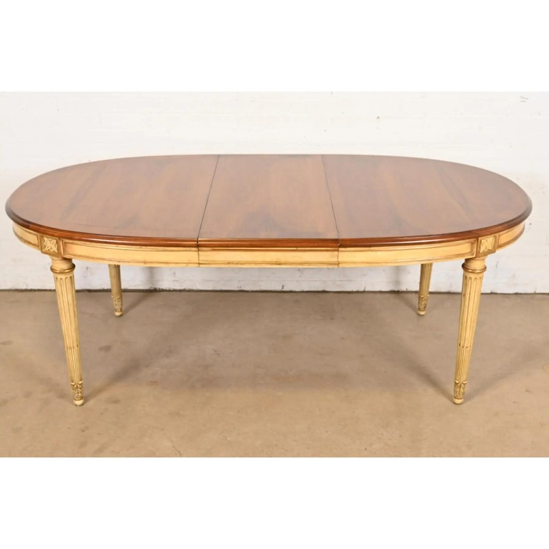 Karges French Regency Louis XVI Burled Walnut Extension Dining Table, Refinished gallery