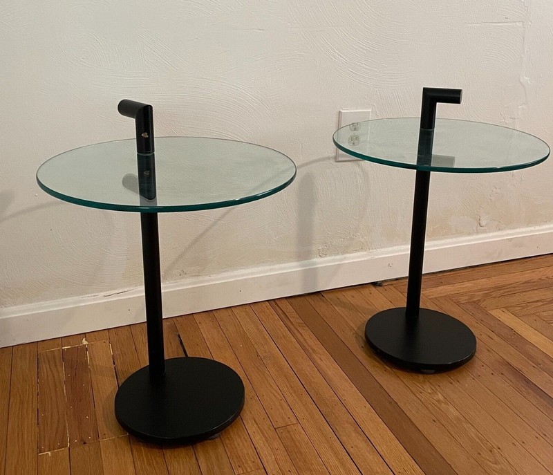 Postmodern Post Modern Modernist Floating Glass and Steel Side Tables A Pair