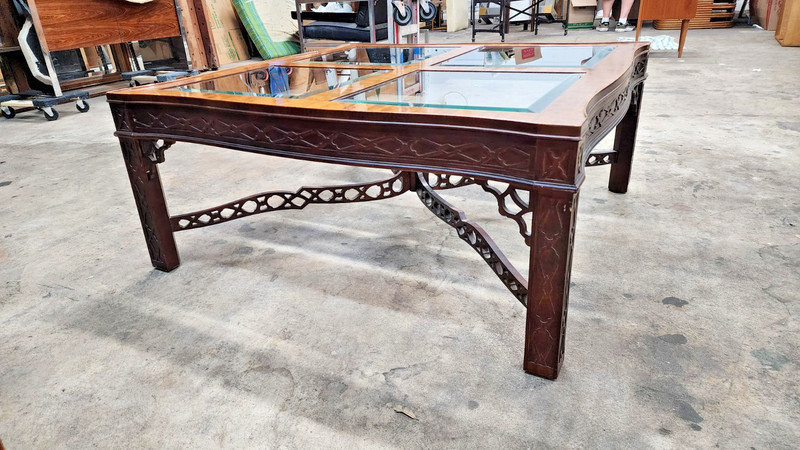 Chinese Chippendale Drexel Heritage Octagon Center Table 4 Beveled Glass Pieces gallery